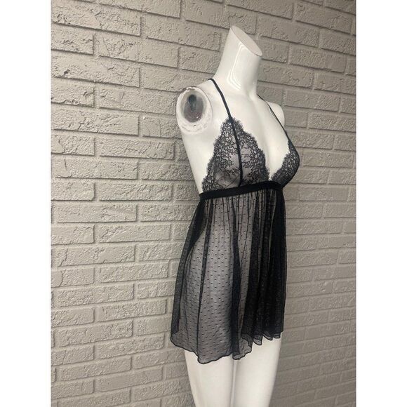 Black Sheer Lace Halter Lingerie Sleepwear Size S - Picture 4 of 5
